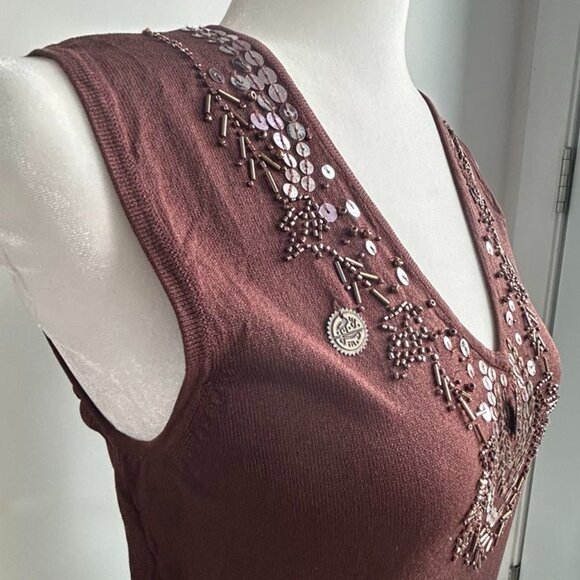 MARIE CLAIRE Chocolate Brown Embellished Sleeveless Ombré Top – US S - Picture 3 of 7